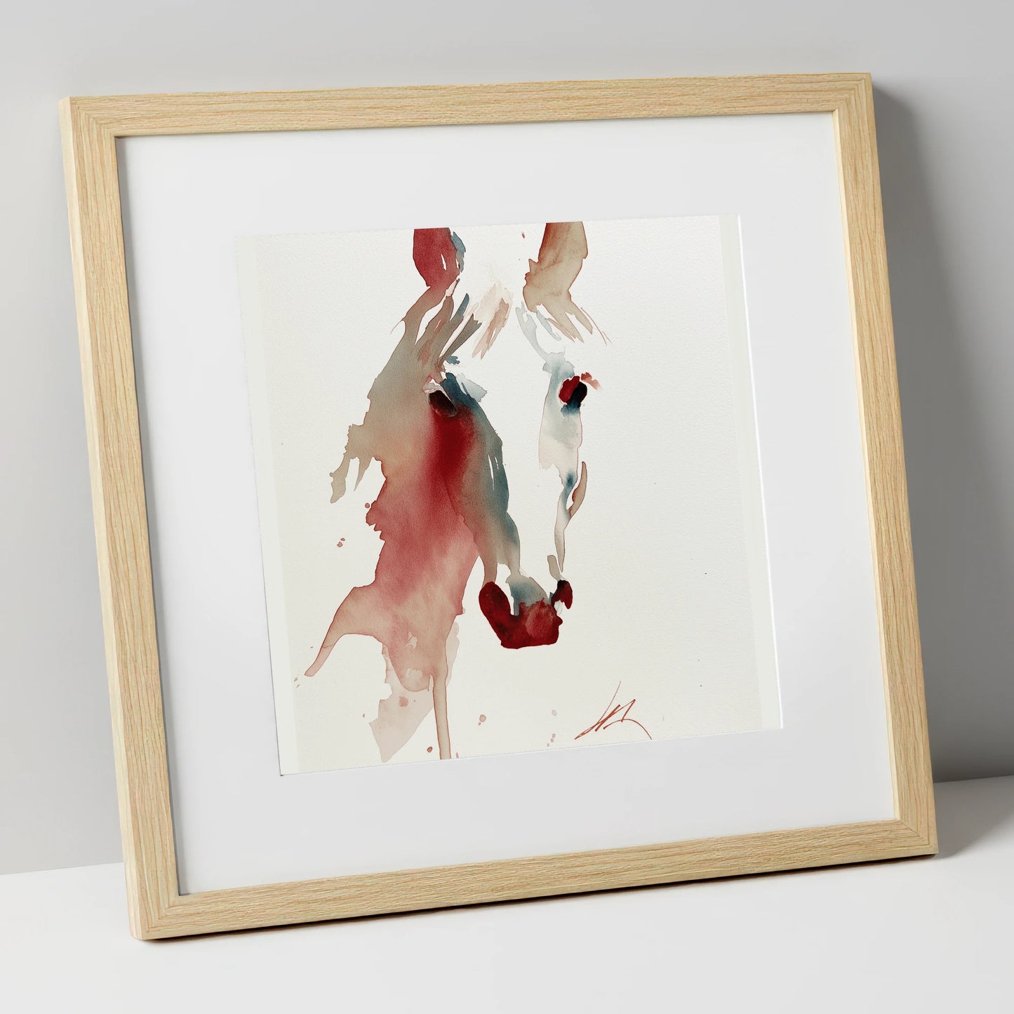 Fluid Crimson Portrait horse portrait art print in natural frame