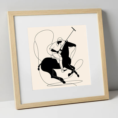 Fluid Polo Strike polo horse art print in natural frame