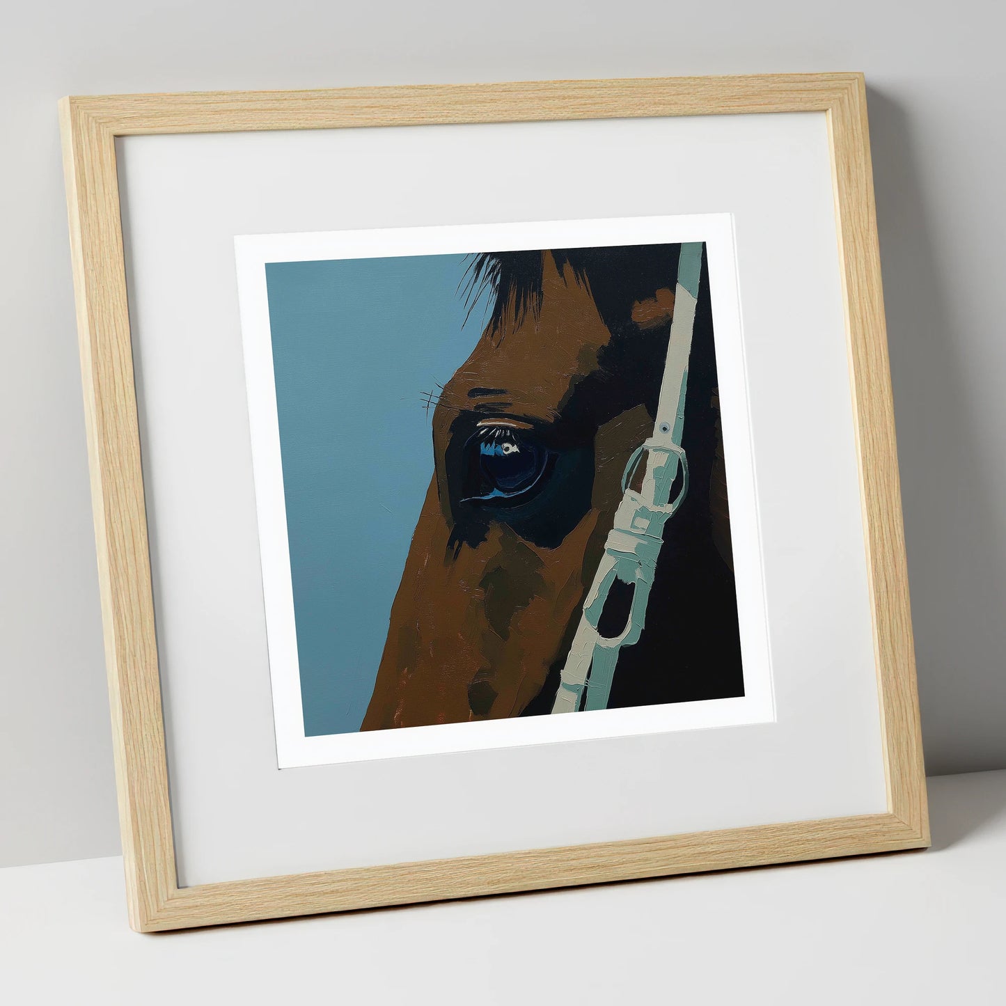 Quiet Observation horse portrait art print in natural frame