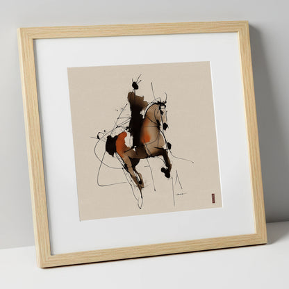 Abstract Dressage Silhouette dressage horse art print in natural frame