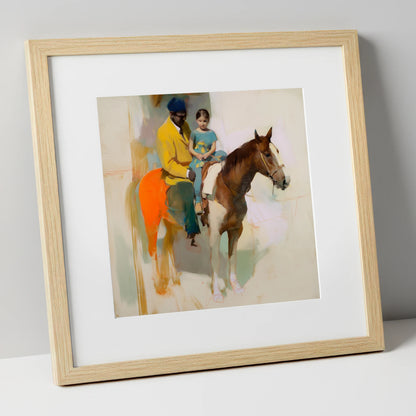 Shared Journey horse & rider art print in natural frame