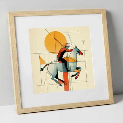 Structured Chukka polo horse art print in natural frame