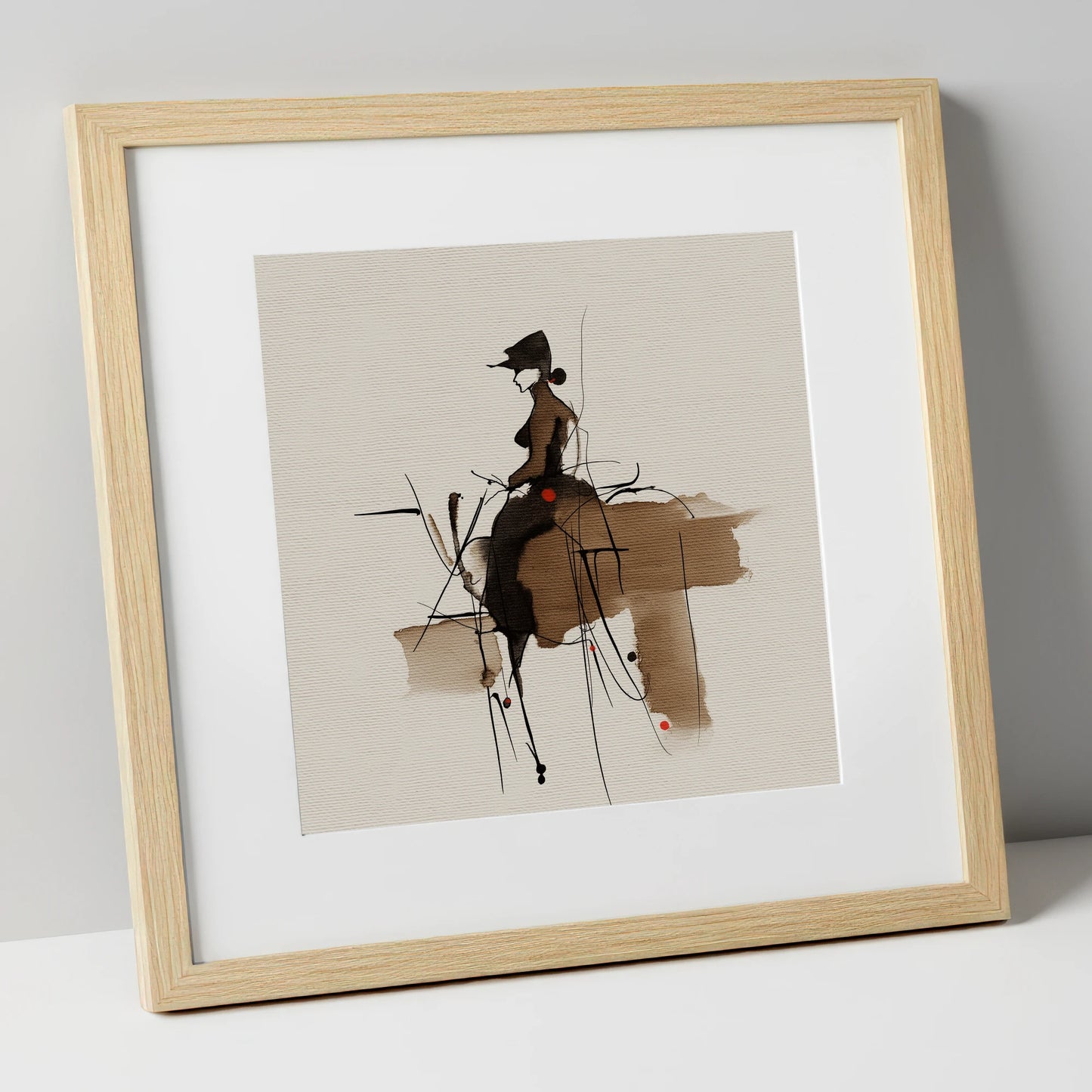 Sepia Ink Rider horse & rider art print in natural frame