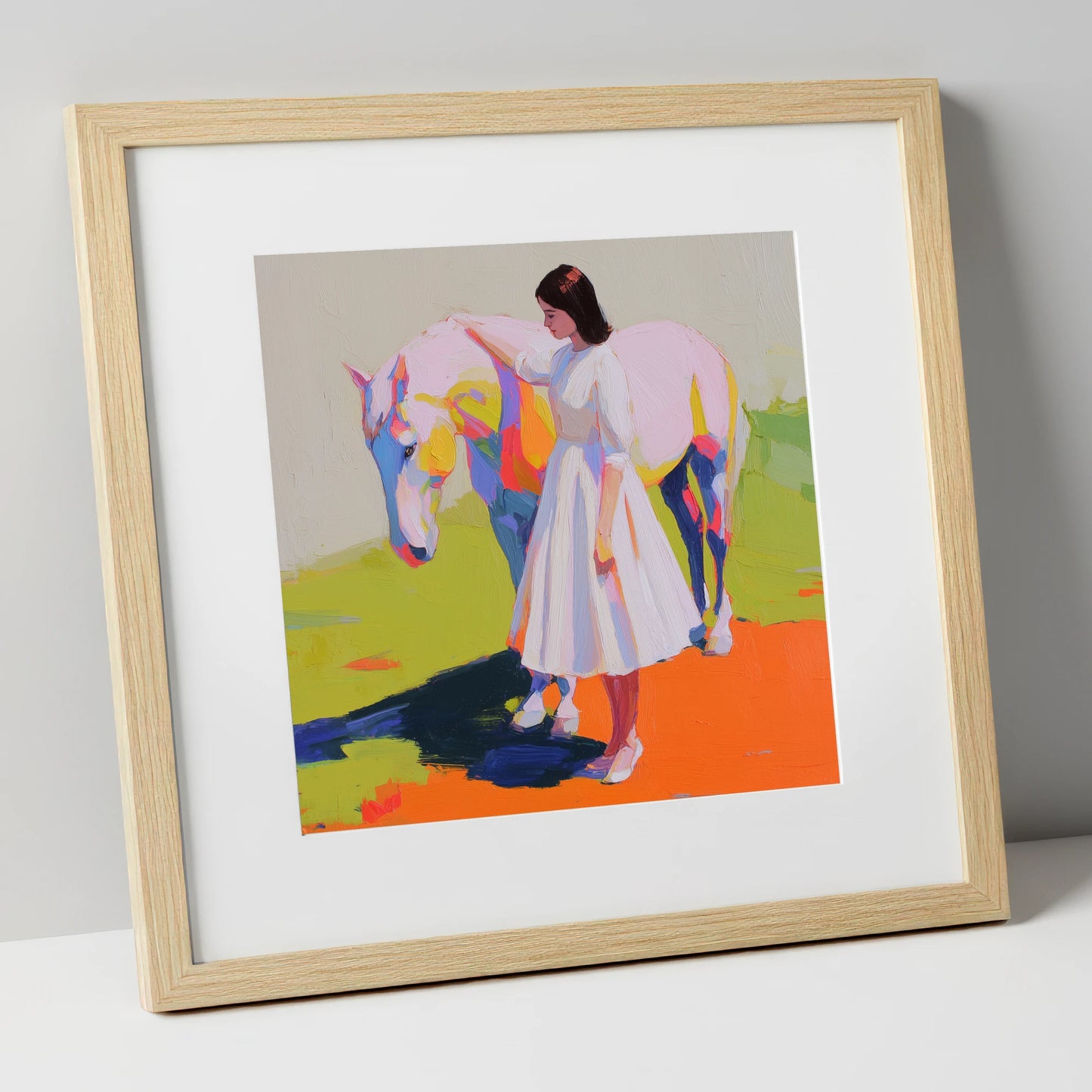 Radiant Connection horse & rider art print in natural frame