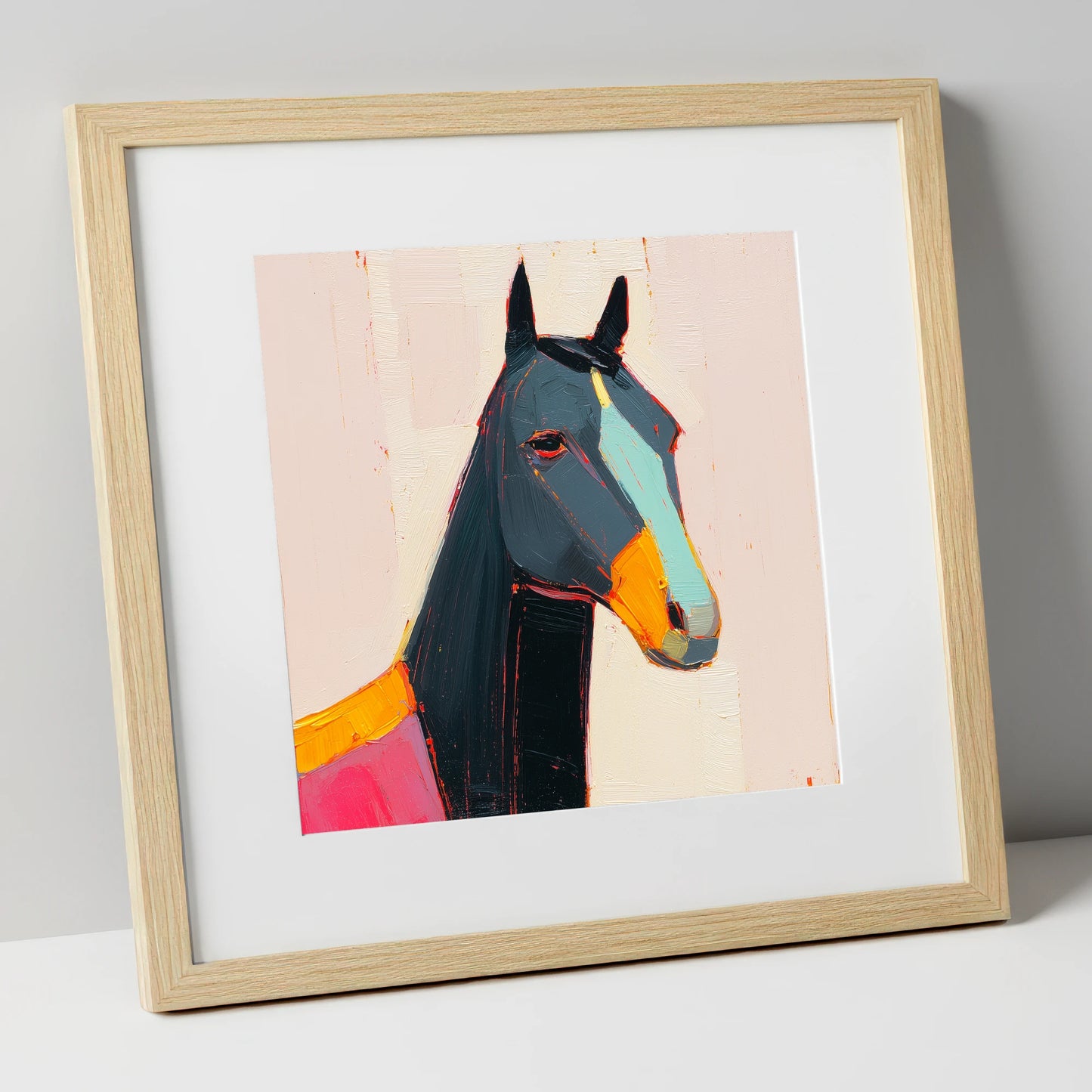 Modern Equine Spirit horse portrait art print in natural frame