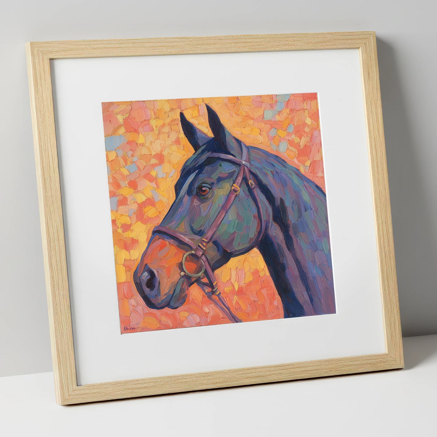 Radiant Equine Profile horse portrait art print in natural frame