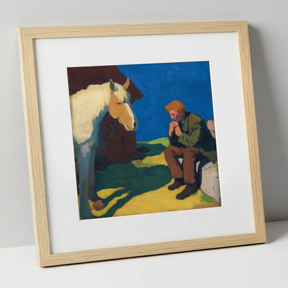 The Quiet Bond horse & rider art print in natural frame