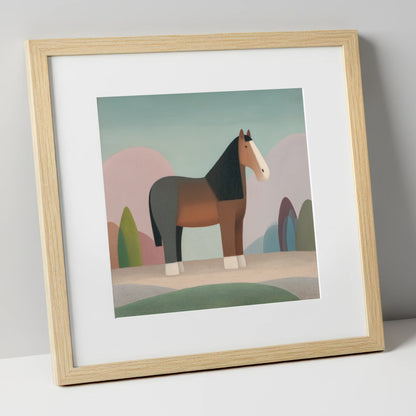 The Patient Cob horse breed art print in natural frame