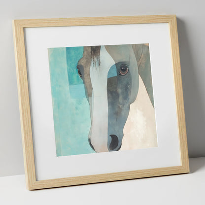 Modern Grey Gaze horse portrait art print in natural frame