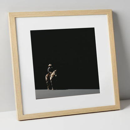 Solitary Western Rider western horse art print in natural frame
