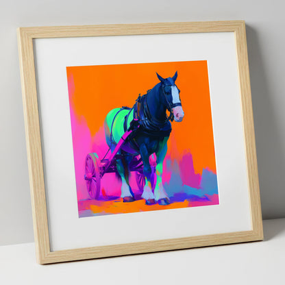 Electric Heavy Horse working horse art print in natural frame