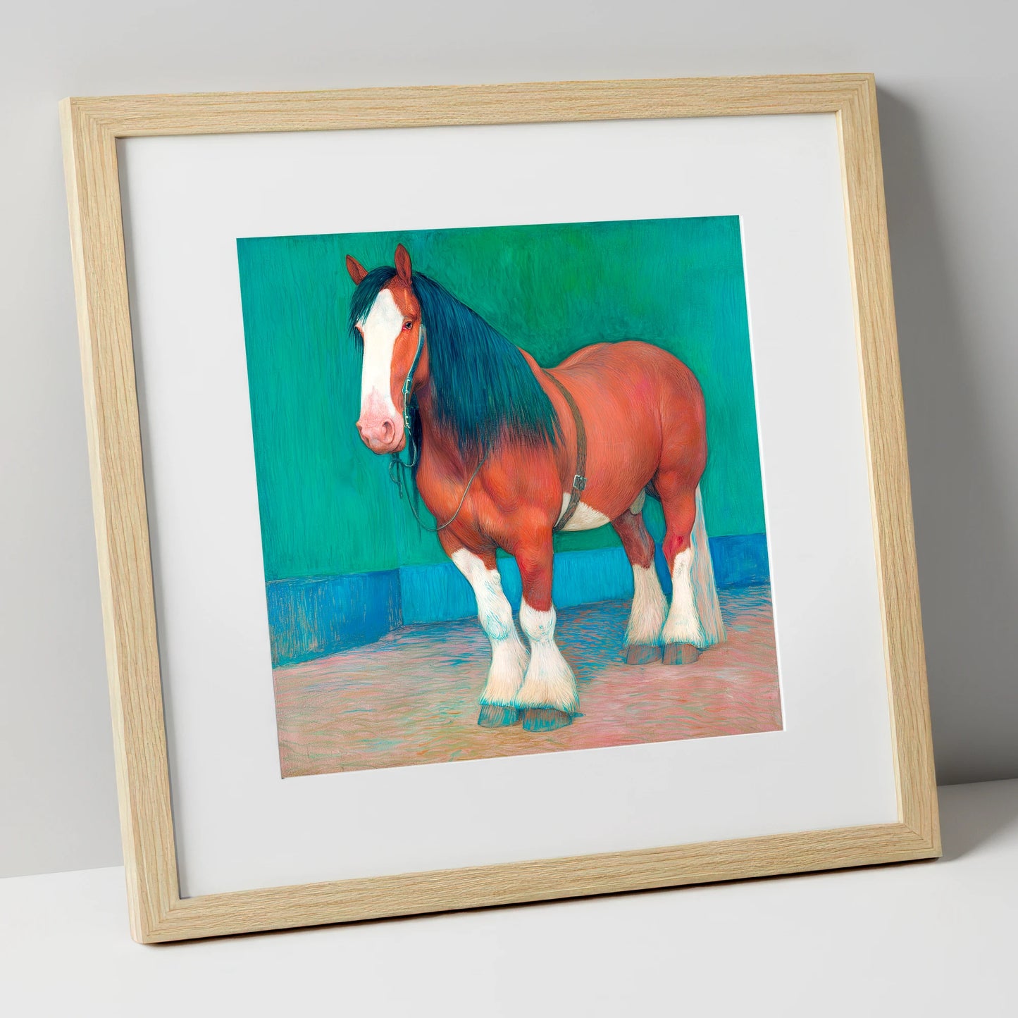 Vibrant Heavy Horse horse breed art print in natural frame