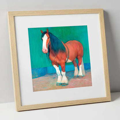 Vibrant Heavy Horse horse breed art print in natural frame