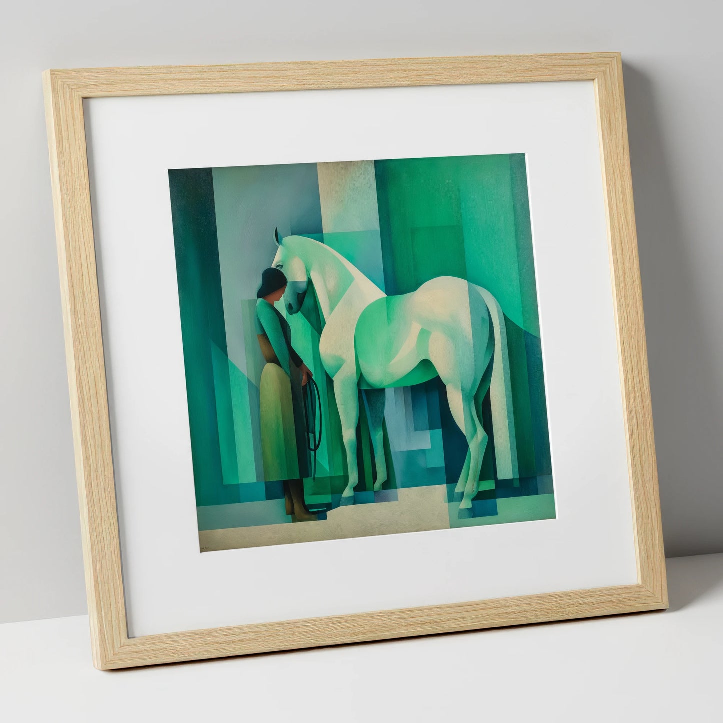 Emerald Equine Harmony horse & rider art print in natural frame