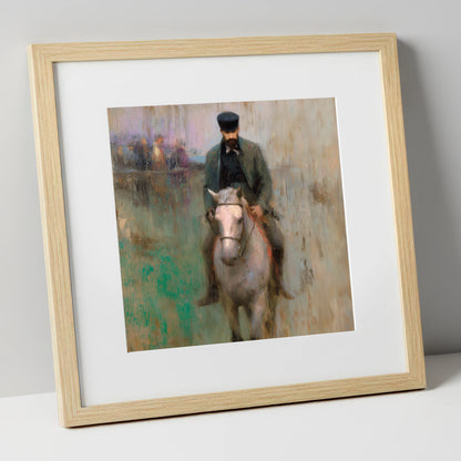 The Morning Work racing horse art print in natural frame
