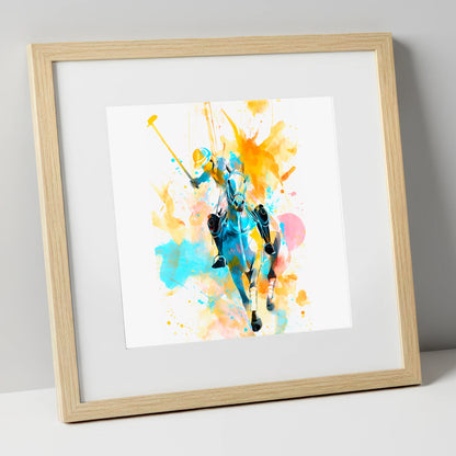 The Decisive Strike polo horse art print in natural frame