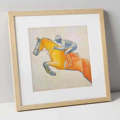 The Amber Arc show jumping horse art print in natural frame