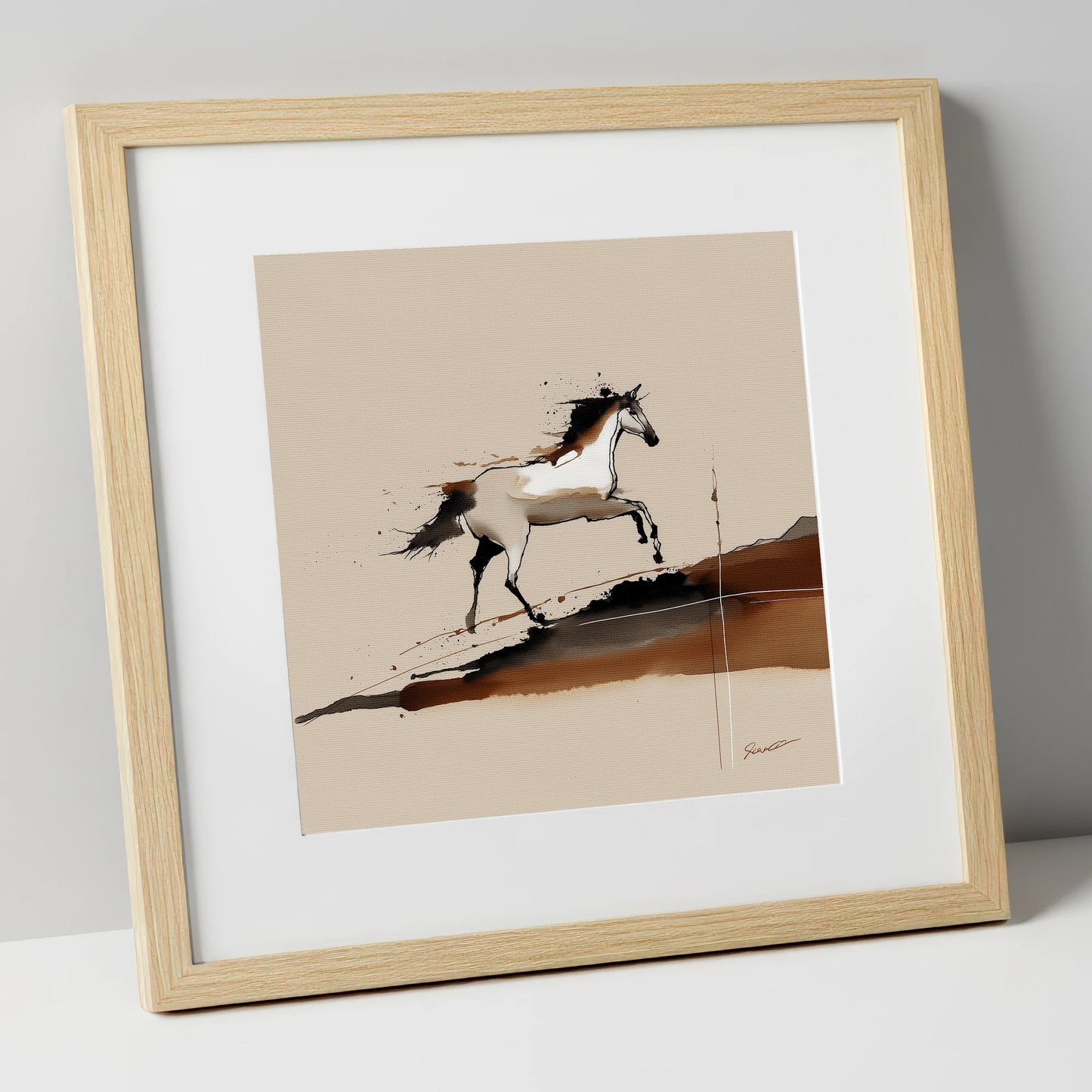 Earthen Canter wild horses art print in natural frame