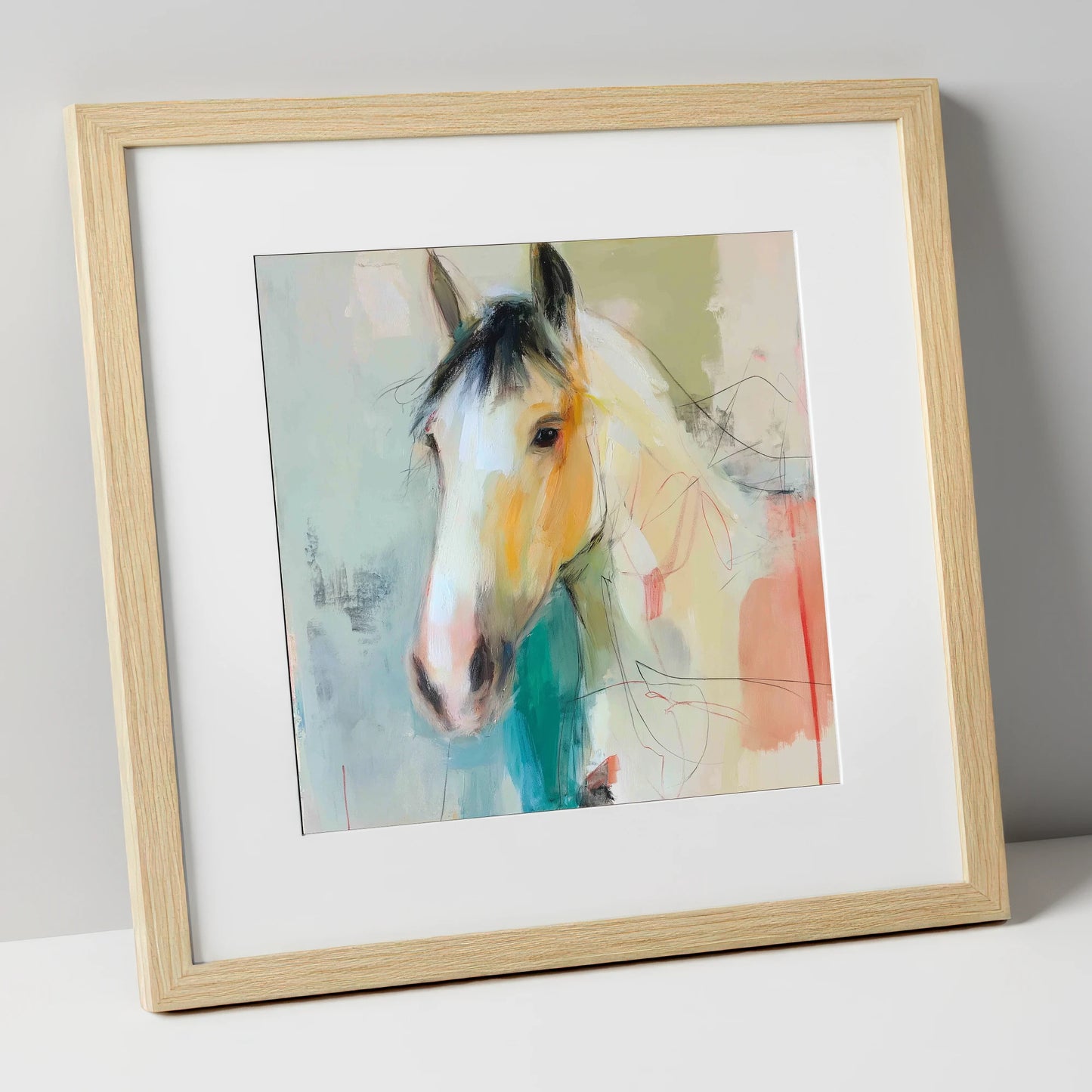 Quiet Grace in Ochre horse portrait art print in natural frame