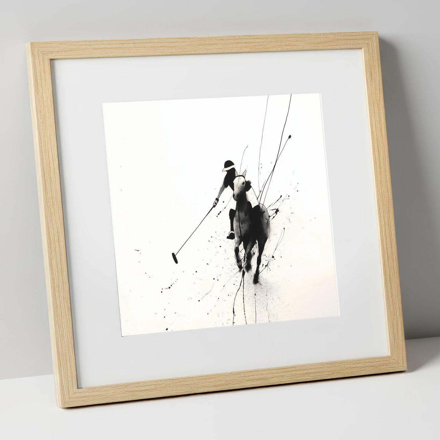 Ethereal Polo Silhouette polo horse art print in natural frame