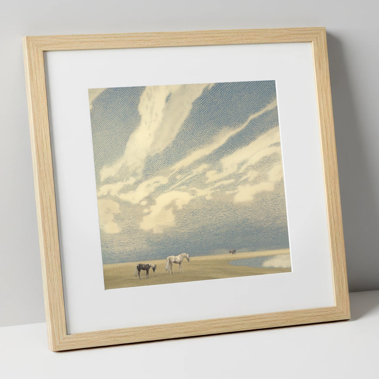 Sweeping Skies horse landscape art print in natural frame