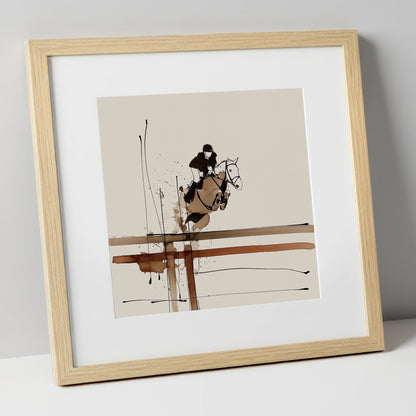 Fluidity of Flight show jumping horse art print in natural frame