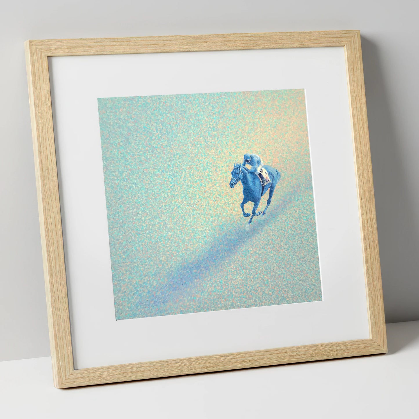Luminous Racing Stride racing horse art print in natural frame