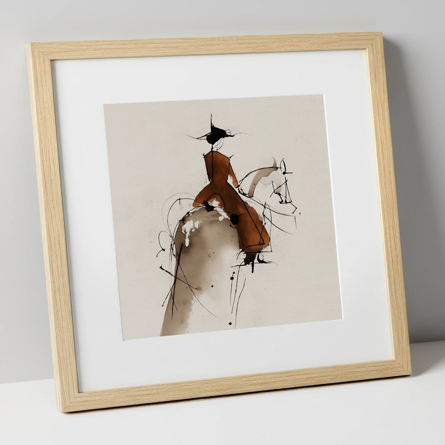Classical Harmony horse & rider art print in natural frame