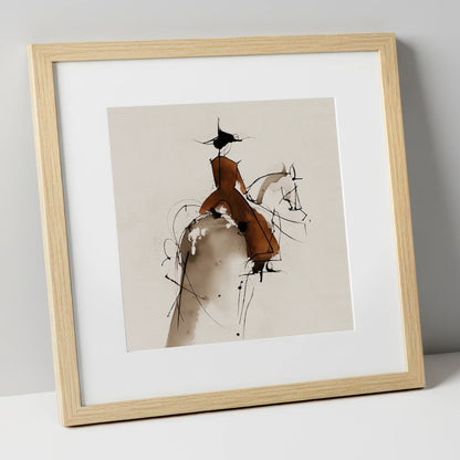 Classical Harmony horse & rider art print in natural frame