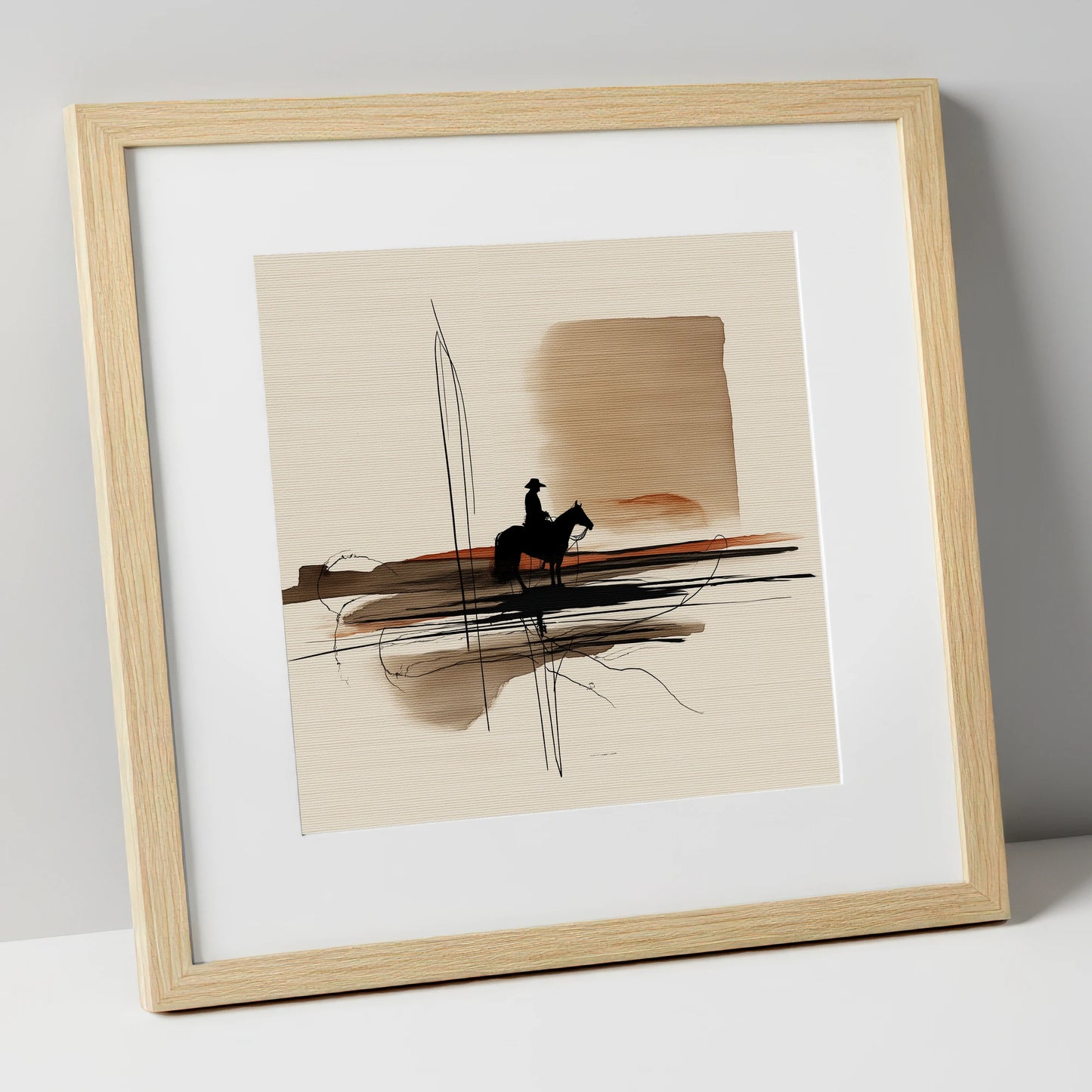 Solitude on the Plains western horse art print in natural frame