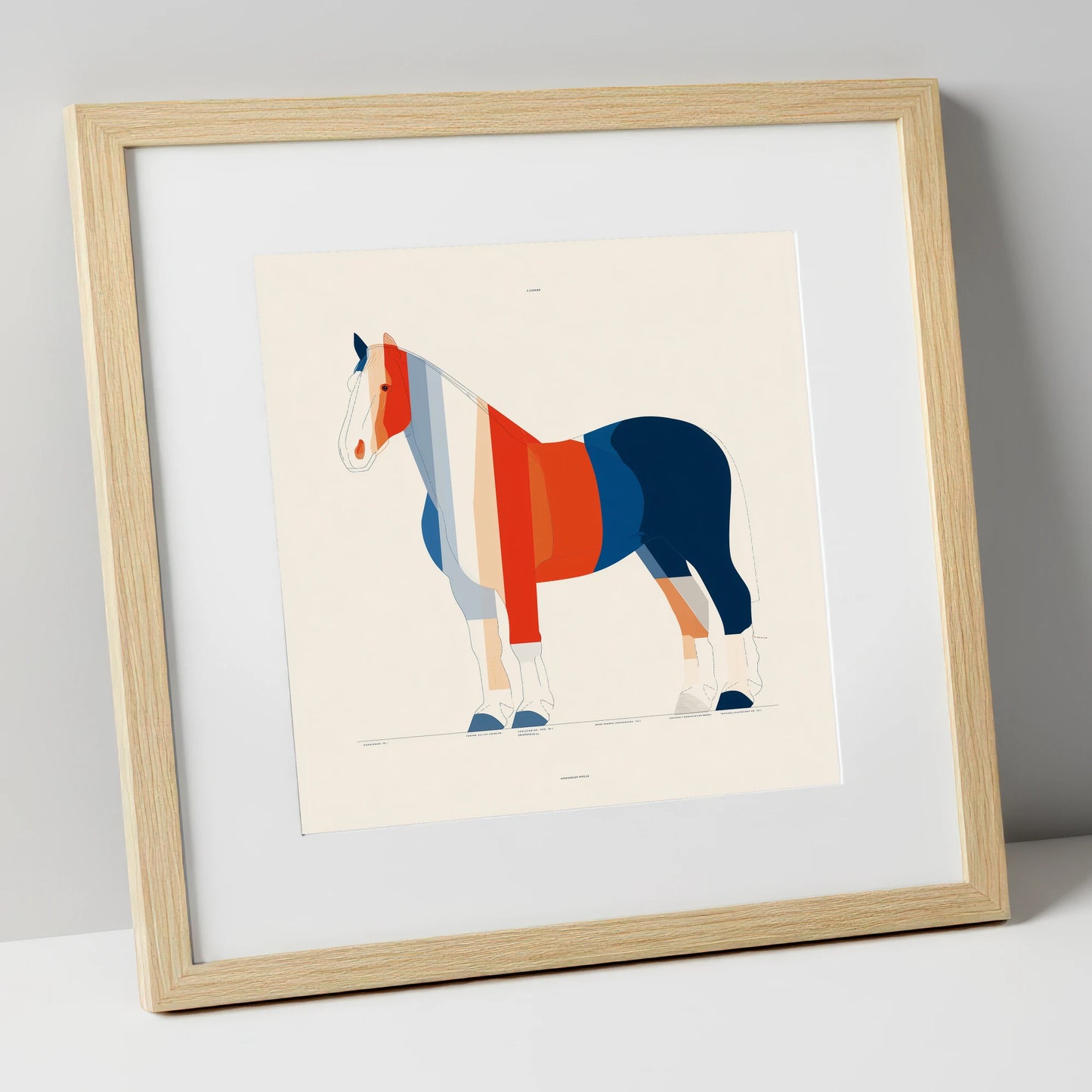 Modernist Equine Silhouette horse breed art print in natural frame