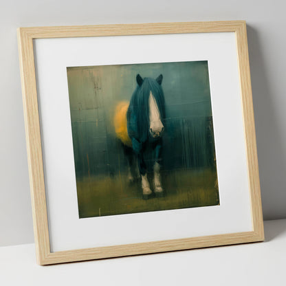 Quiet Draught in Teal horse breed art print in natural frame