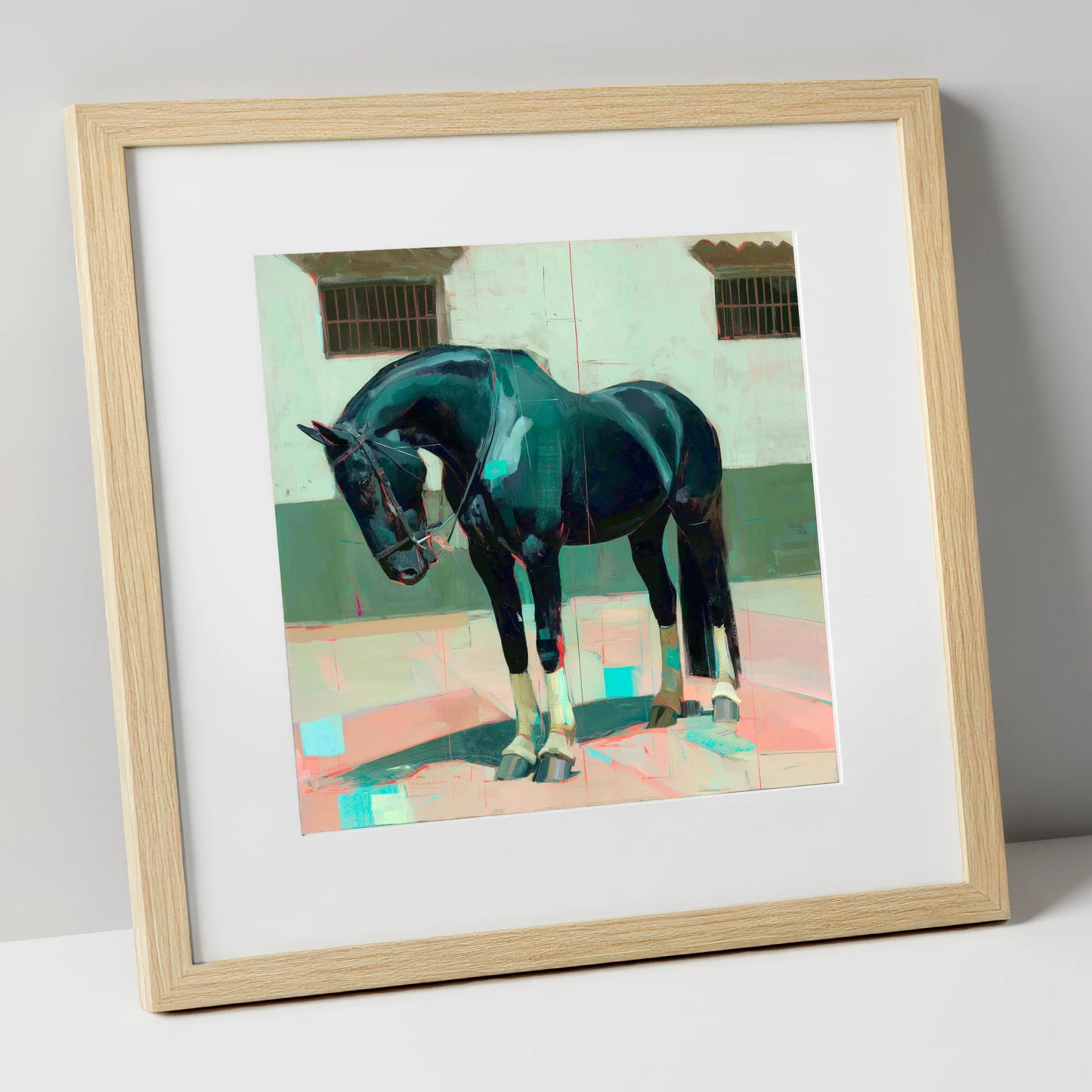 Midnight Silhouette Study horse breed art print in natural frame