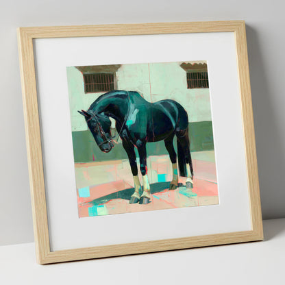 Midnight Silhouette Study horse breed art print in natural frame