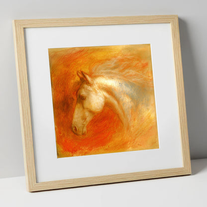 Radiant Terracotta Spirit horse portrait art print in natural frame