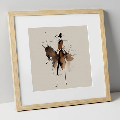 Abstract Sepia Rider horse & rider art print in natural frame