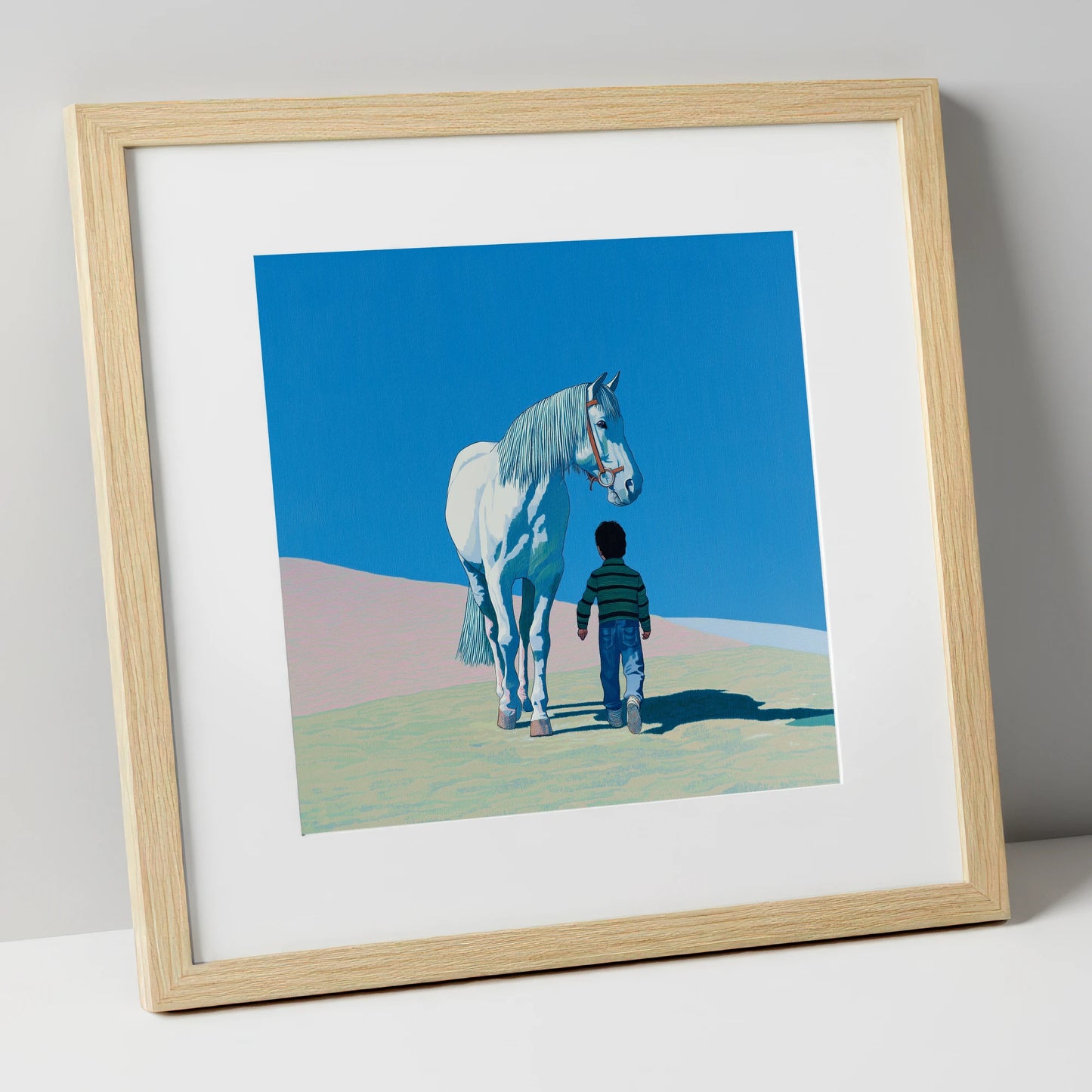 The Quiet Companion horse & rider art print in natural frame