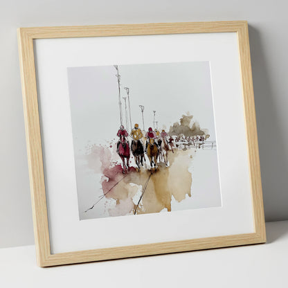 The Final Furlong racing horse art print in natural frame