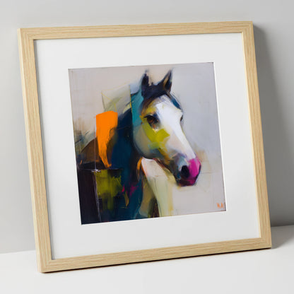 Vivid Equine Profile horse portrait art print in natural frame