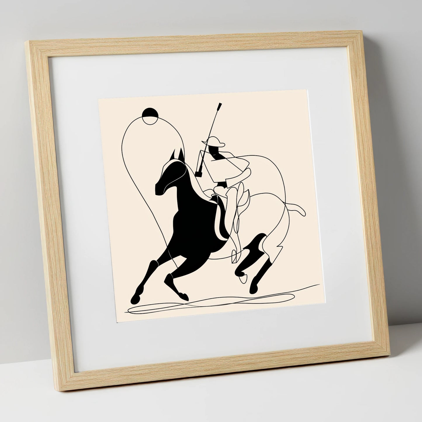 The Polo Swing polo horse art print in natural frame