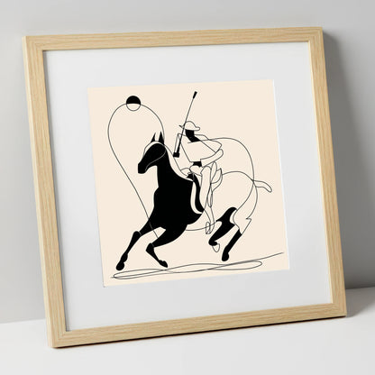 The Polo Swing polo horse art print in natural frame