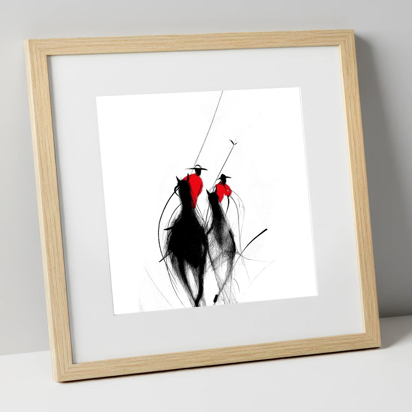 The Crimson Chukka polo horse art print in natural frame