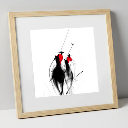 The Crimson Chukka polo horse art print in natural frame