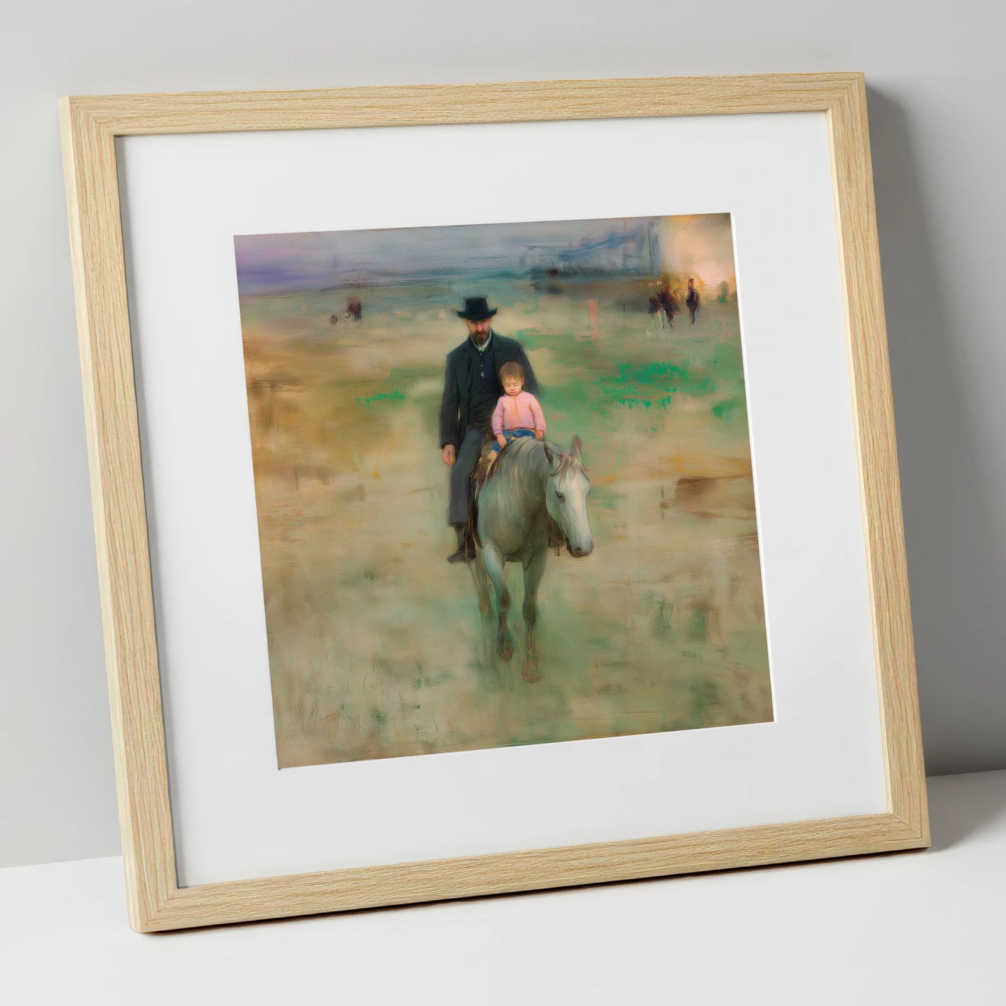 Guiding the Way horse & rider art print in natural frame