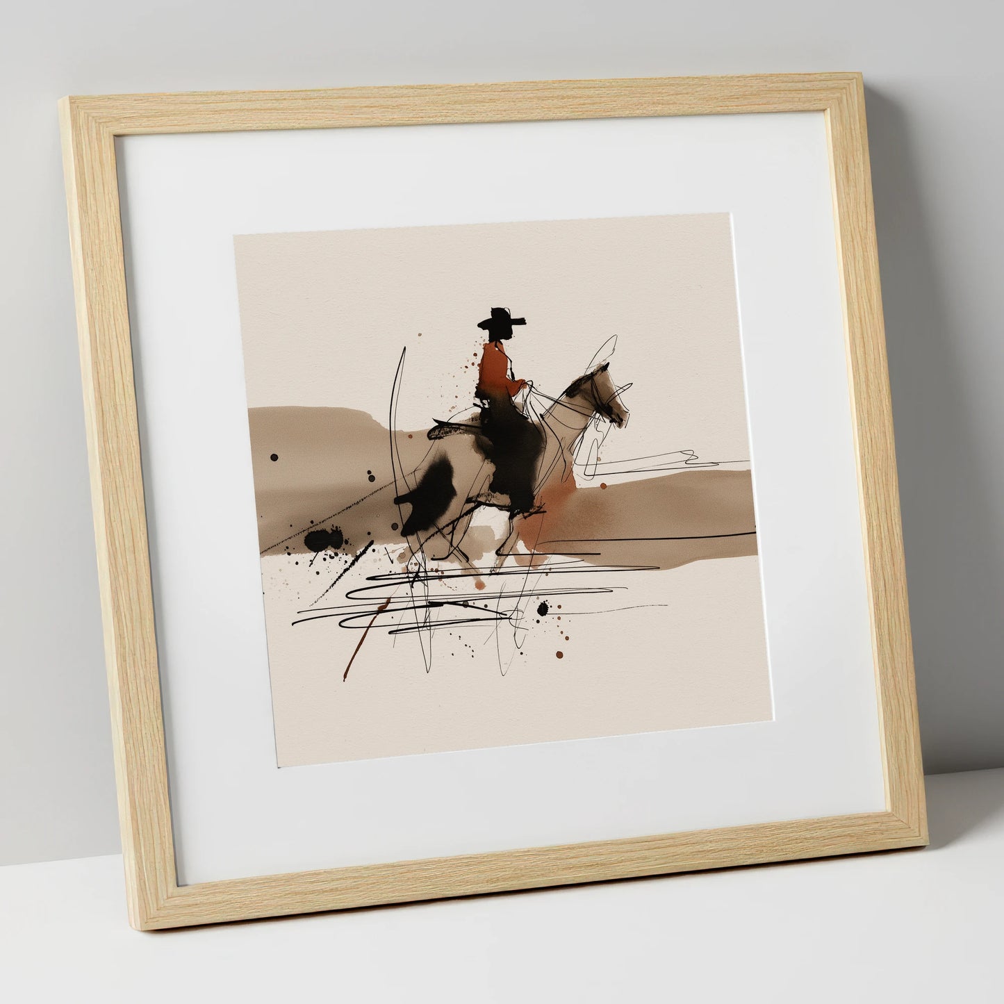 Western Trail Silhouette western horse art print in natural frame