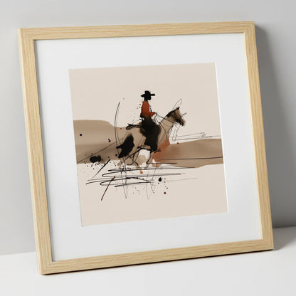 Western Trail Silhouette western horse art print in natural frame