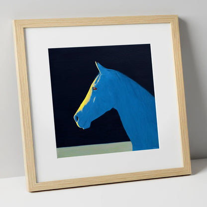 Striking Azure Profile horse breed art print in natural frame