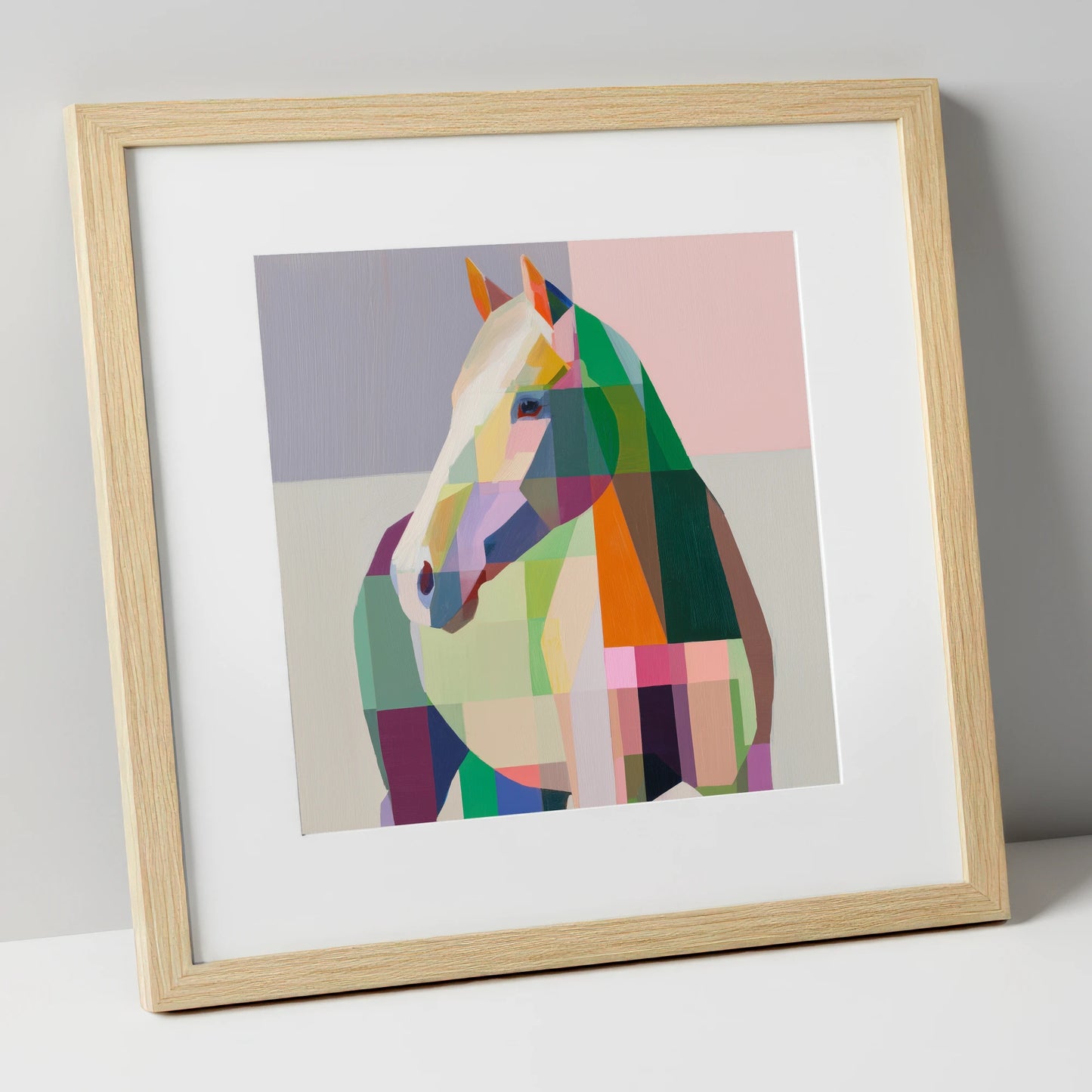 Prismatic Equine Profile horse portrait art print in natural frame