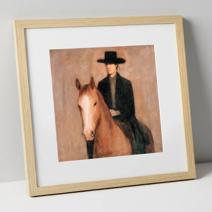 Serene Western Bond western horse art print in natural frame