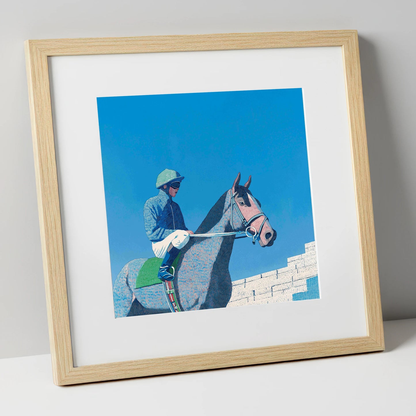 Quiet Anticipation racing horse art print in natural frame